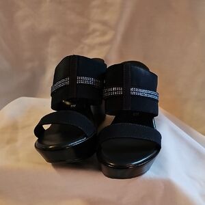 Italian Shoemakers Black/Navy Sandals with Silver Accents